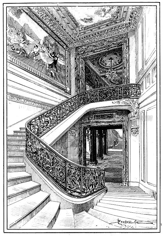 Antique image: Thé?tre national de l'Opéra-Comique, Paris, Staircase